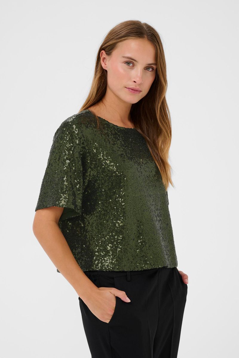 KAmiranda sequin blouse, ivy green
