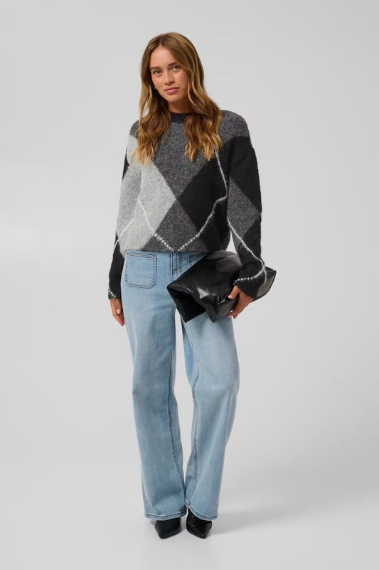 KAgrith knit pullover, grey melange/black check