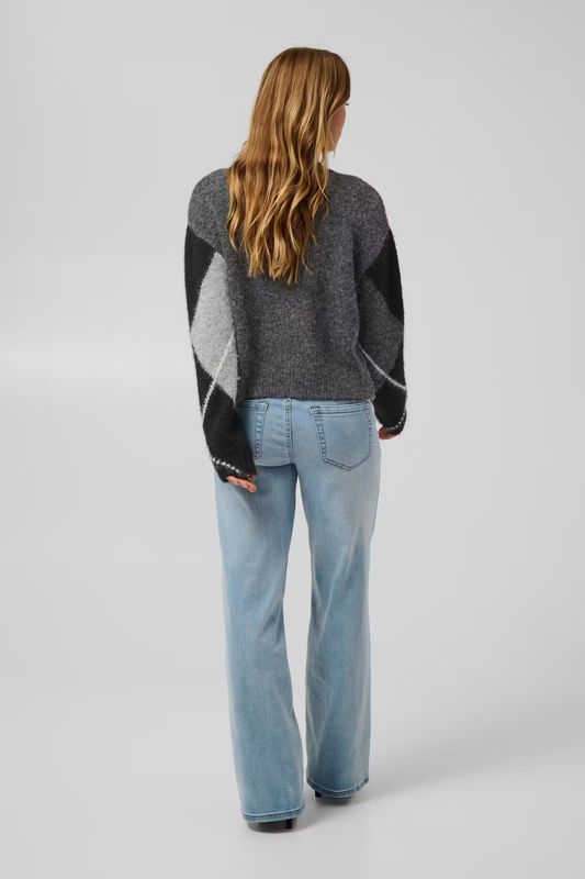 KAgrith knit pullover, grey melange/black check
