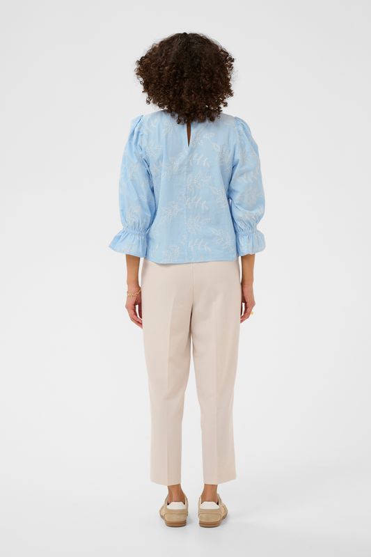 KAmarlee blouse, white blue embroidery stripe
