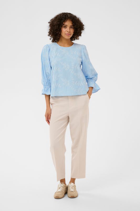 KAmarlee blouse, white blue embroidery stripe