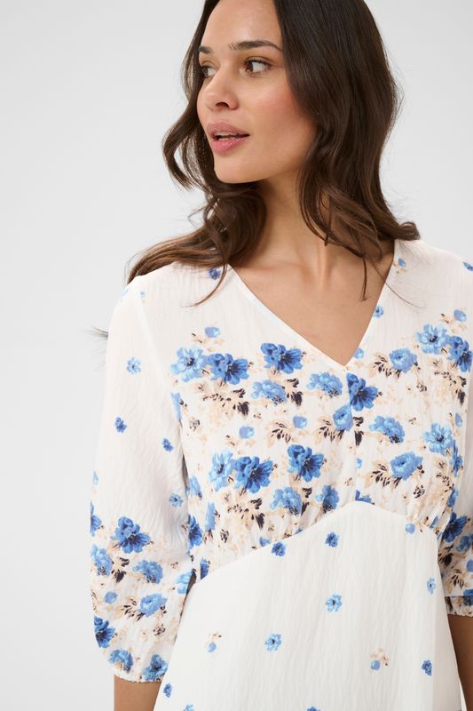 KArosine long dress, blue tones border flower